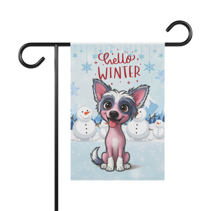 Chinese Crested Hello Winter Garden Banner
