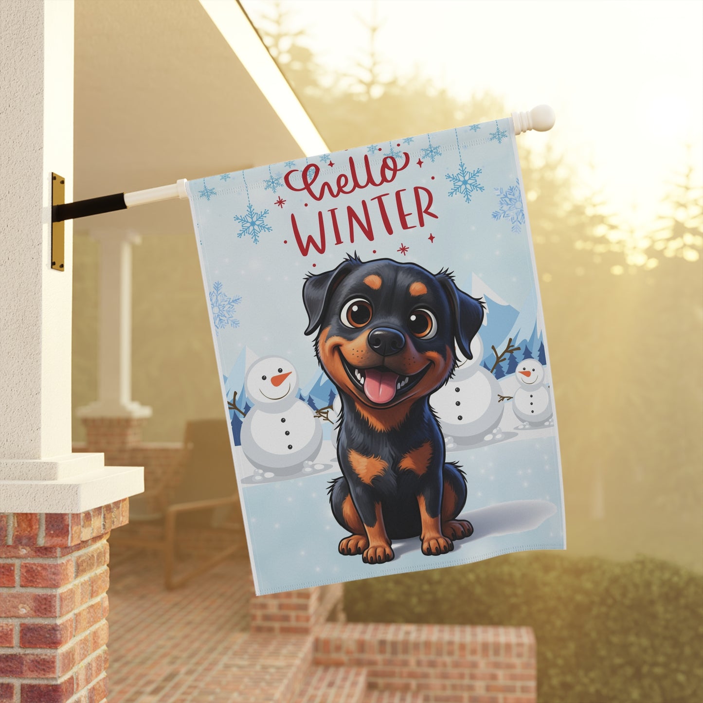 Rottweiler Hello Winter Garden Banner