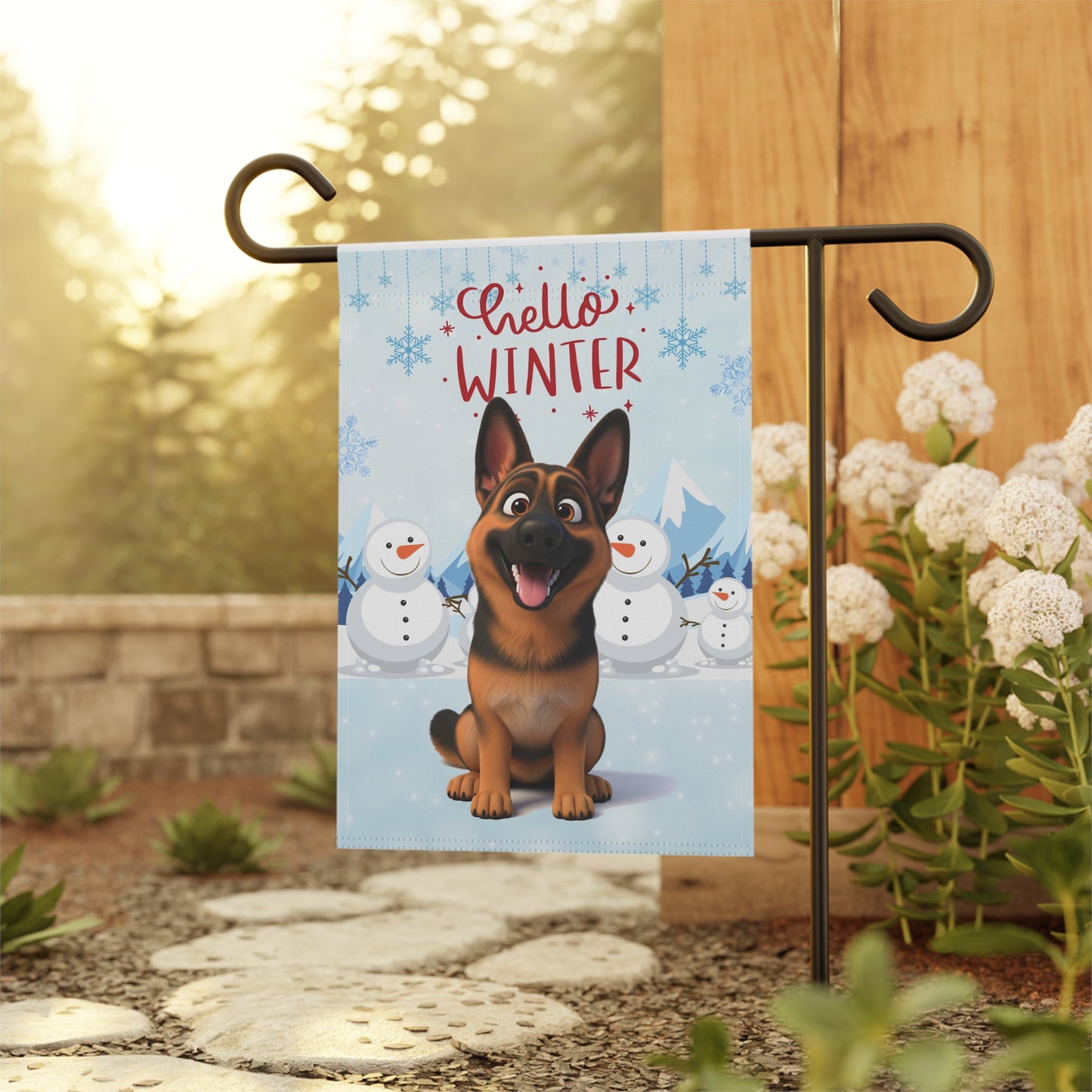 German Shepherd Hello Winter Garden Banner