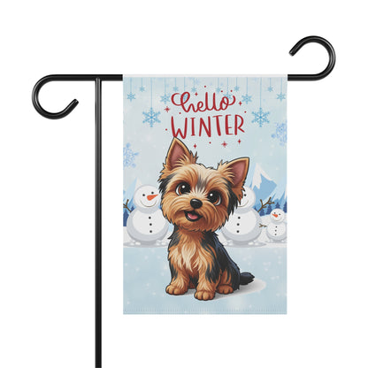 Yorkie Hello Winter Garden Banner