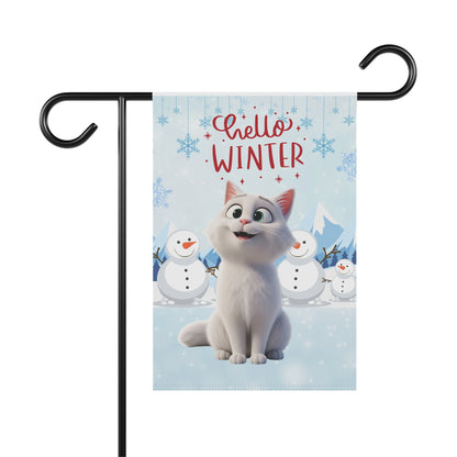 Short hair white cat Hello Winter Garden Banner
