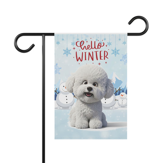 Bichon Frise Hello Winter Garden Banner