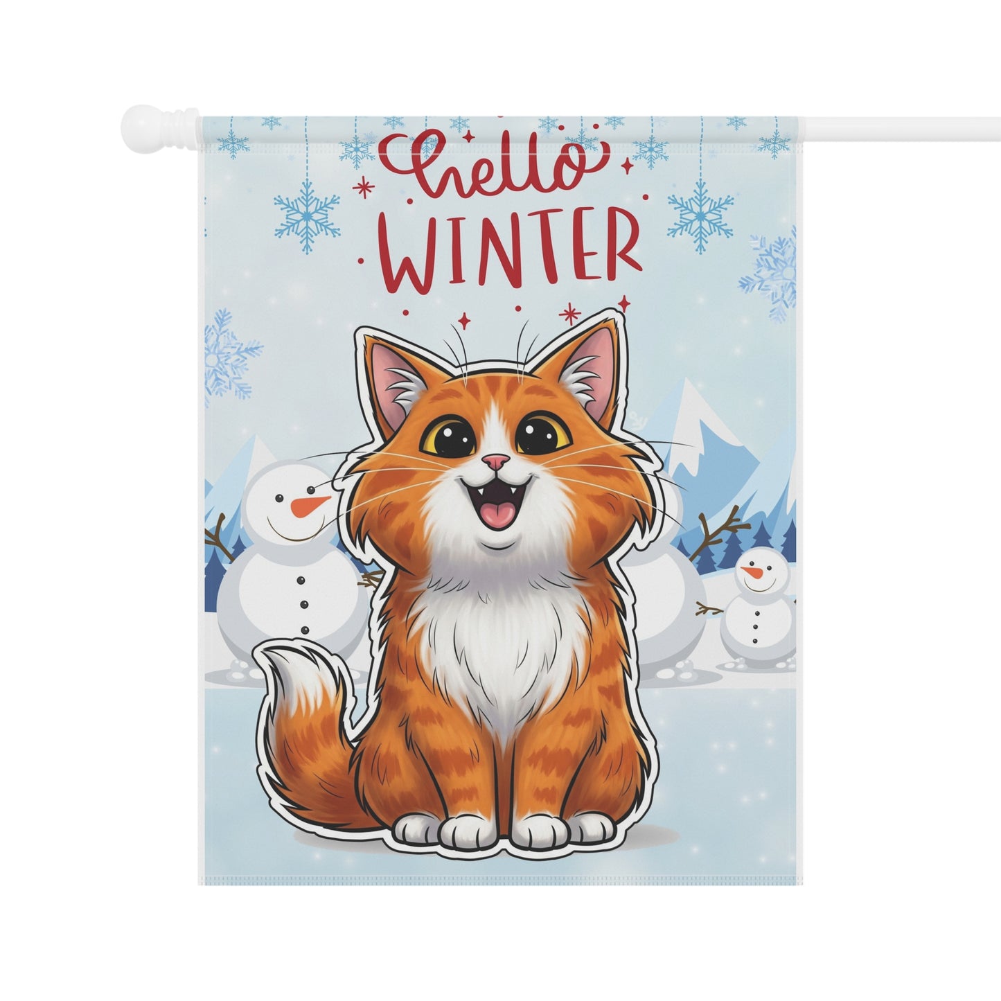 Long hair bi-color orange cat Hello Winter Garden Banner