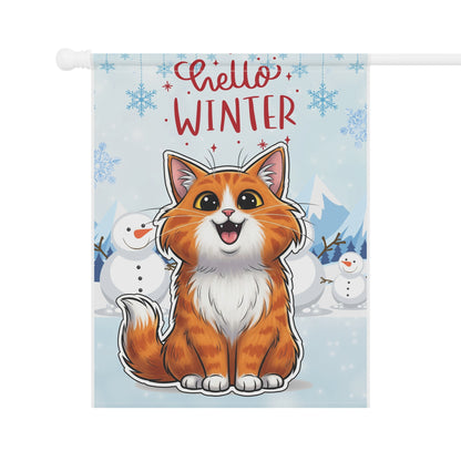 Long hair bi-color orange cat Hello Winter Garden Banner