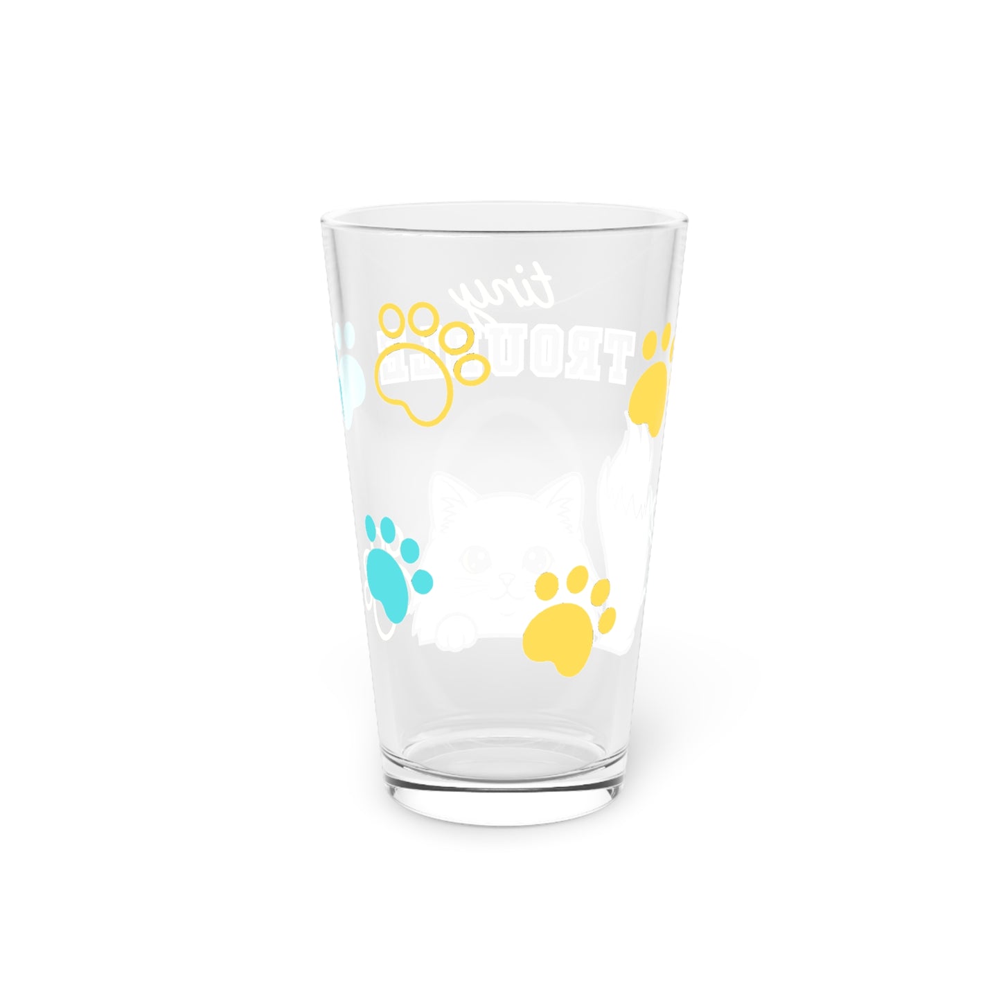 Long hair white cat Tiny Trouble Pint Glass