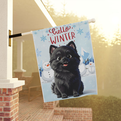 Pomeranian Hello Winter Garden Banner
