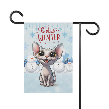 Sphynx Cat Hello Winter Garden Banner