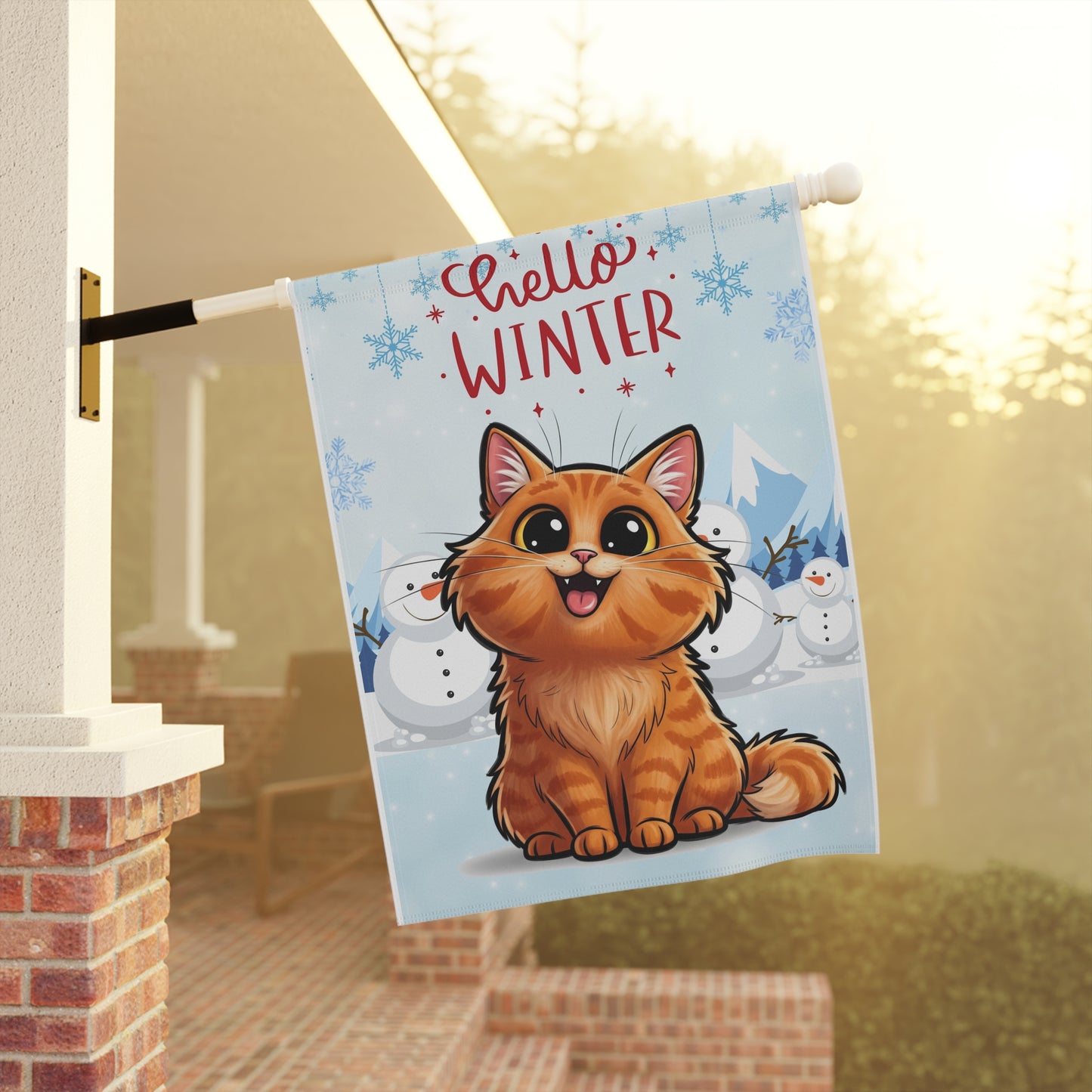 Long hair orange cat Hello Winter Garden Banner