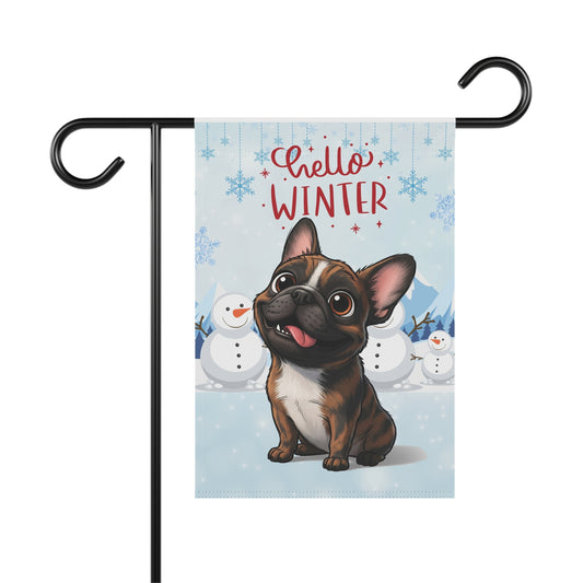 Frenchie Hello Winter Garden Banner