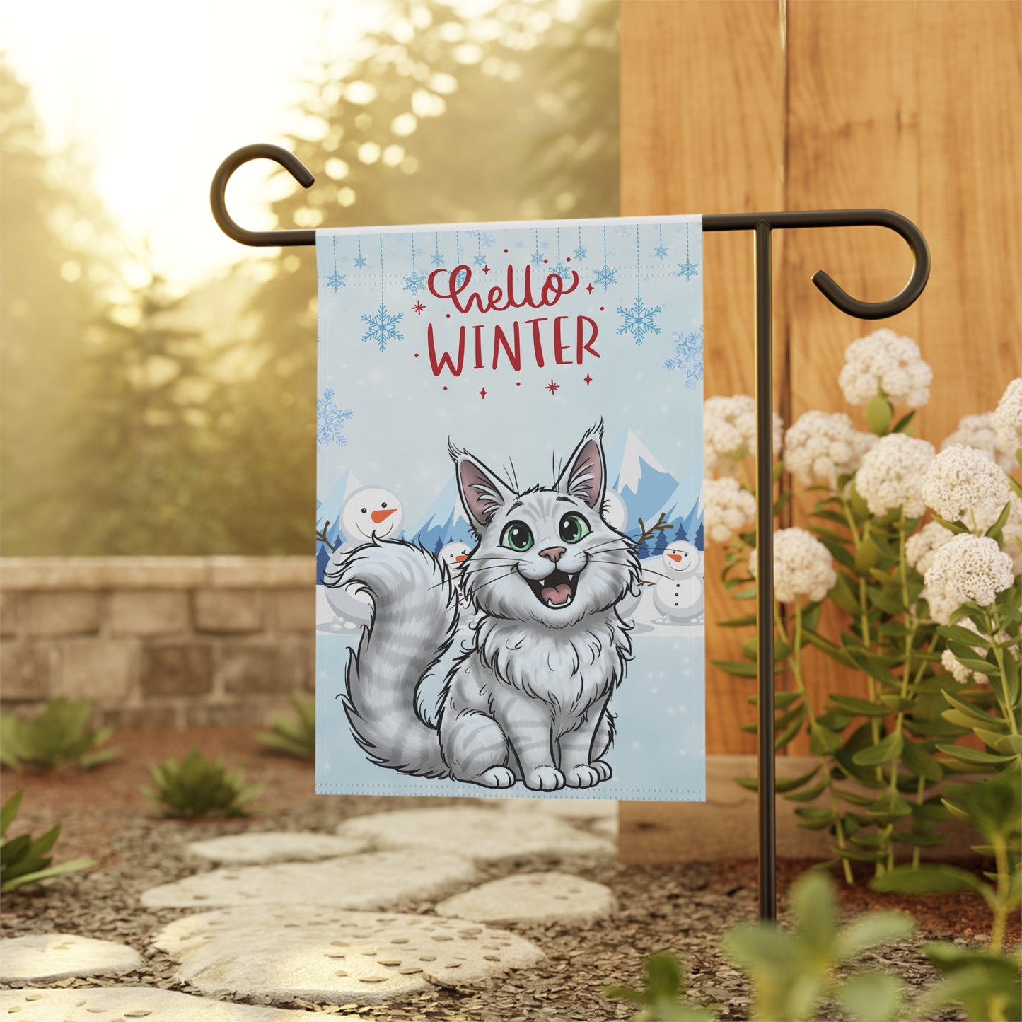Maine Coon Hello Winter Garden Banner