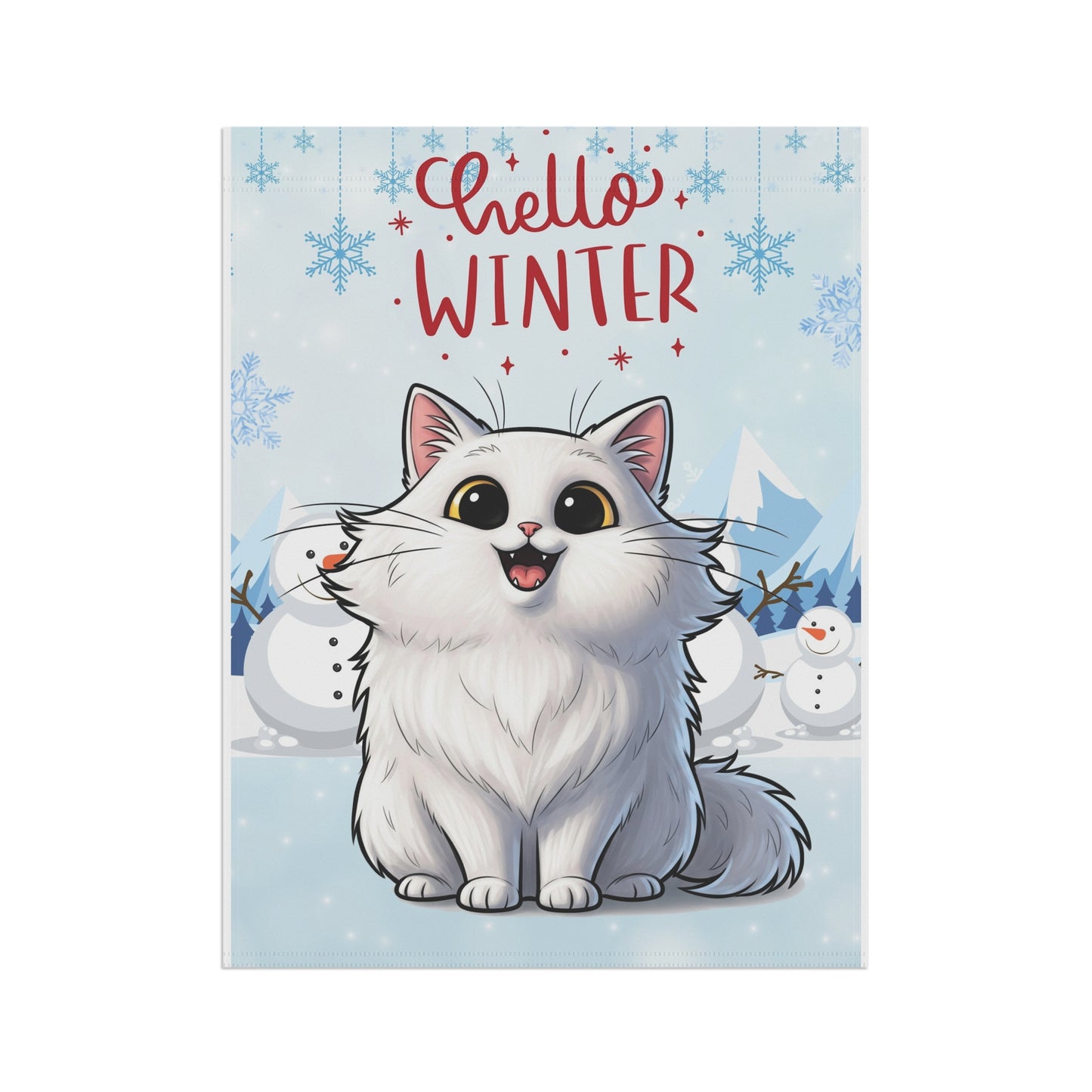Long hair white cat Hello Winter Garden Banner