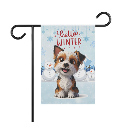 Yorkie Hello Winter Garden Banner