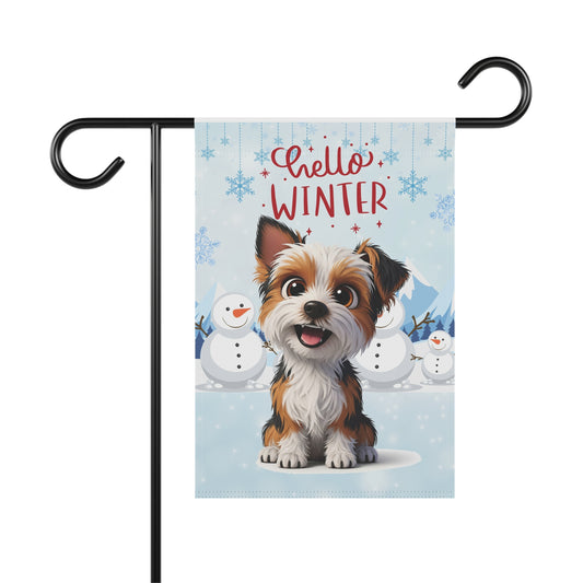 Yorkie Hello Winter Garden Banner