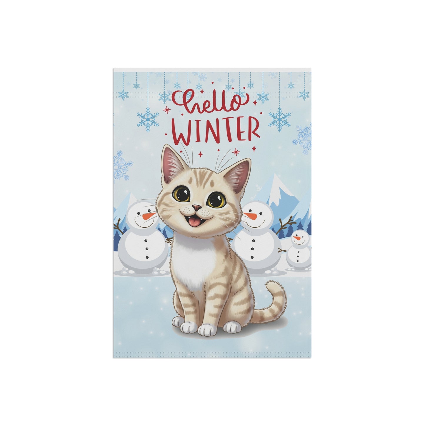 Short hair cream cat Hello Winter Garden Banner