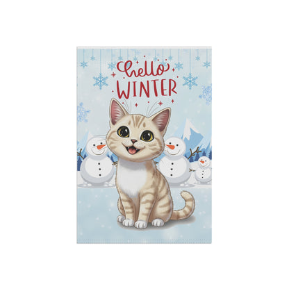 Short hair cream cat Hello Winter Garden Banner