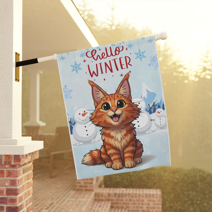 Maine Coon Hello Winter Garden Banner