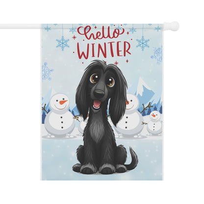 Afghan Hound Hello Winter Garden Banner