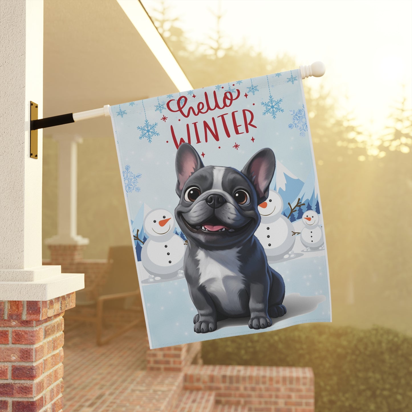 Frenchie Hello Winter Garden Banner