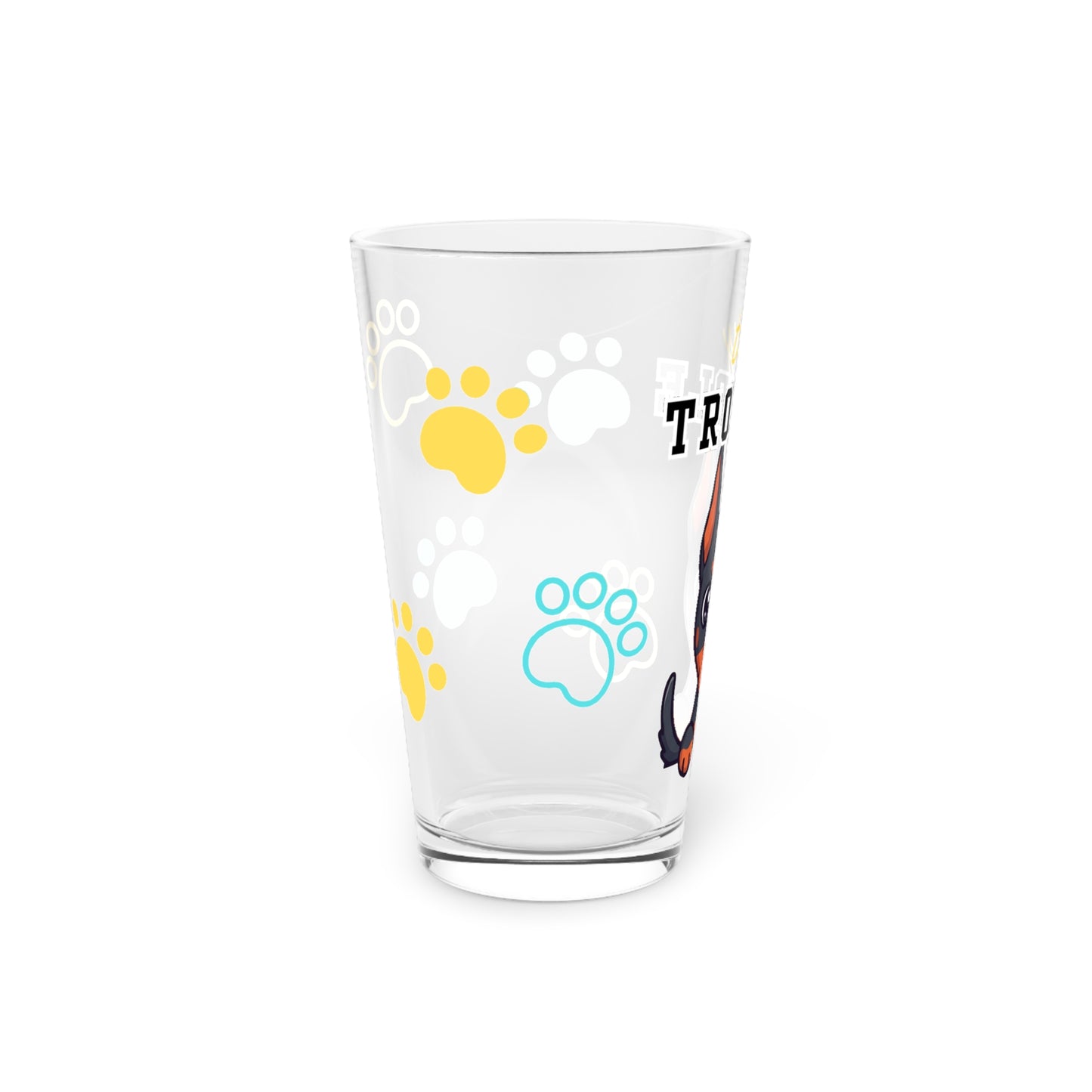 Doberman Tiny Trouble Pint Glass