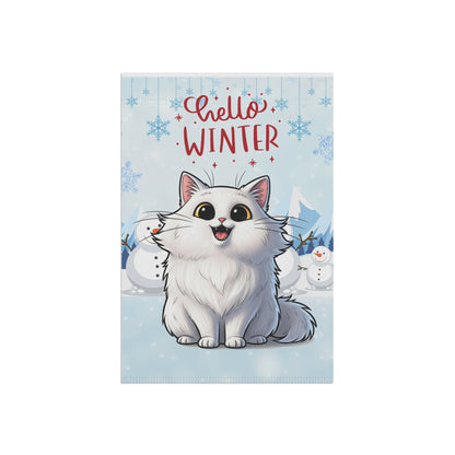 Long hair white cat Hello Winter Garden Banner