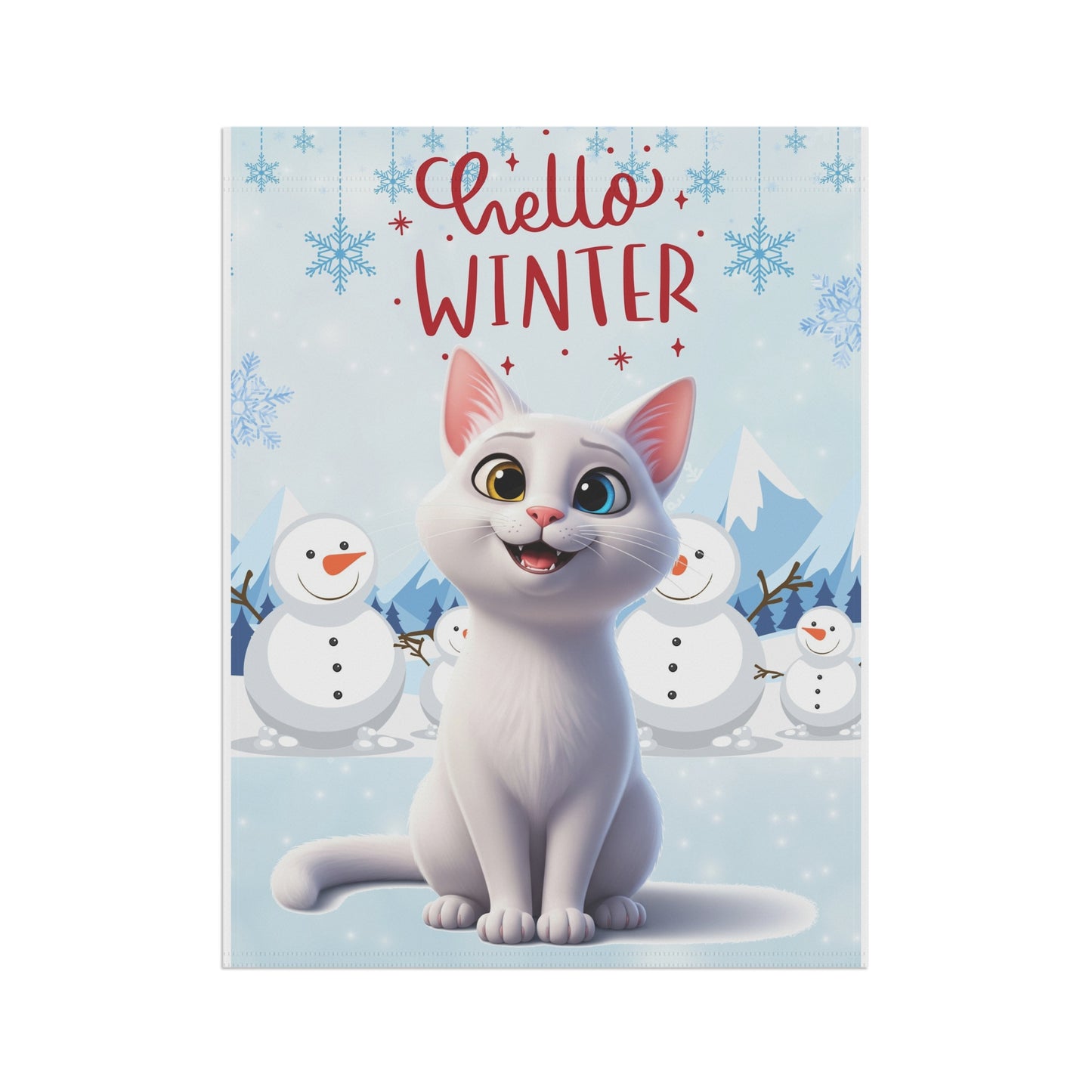 Short hair white cat Hello Winter Garden Banner