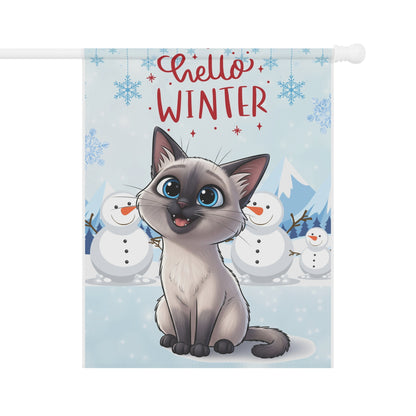 Siamese Cat Hello Winter Garden Banner