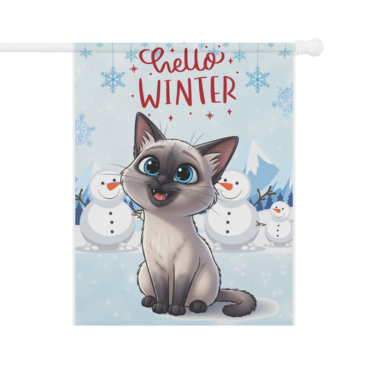 Siamese Cat Hello Winter Garden Banner