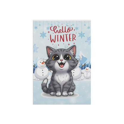 Short hair bi-color gray cat Hello Winter Garden Banner