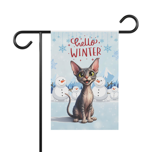 Sphynx Cat Hello Winter Garden Banner