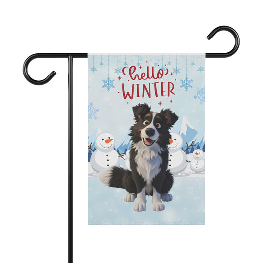 Border Collie Hello Winter Garden Banner