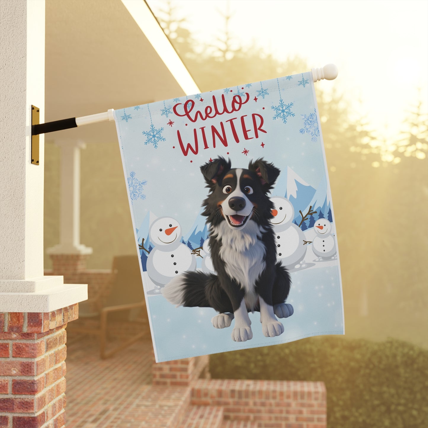 Border Collie Hello Winter Garden Banner