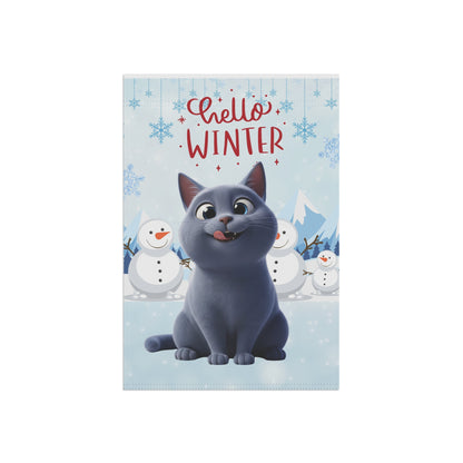 Short hair gray cat Hello Winter Garden Banner