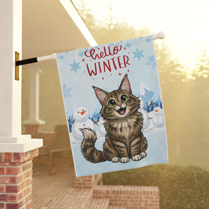 Maine Coon Hello Winter Garden Banner