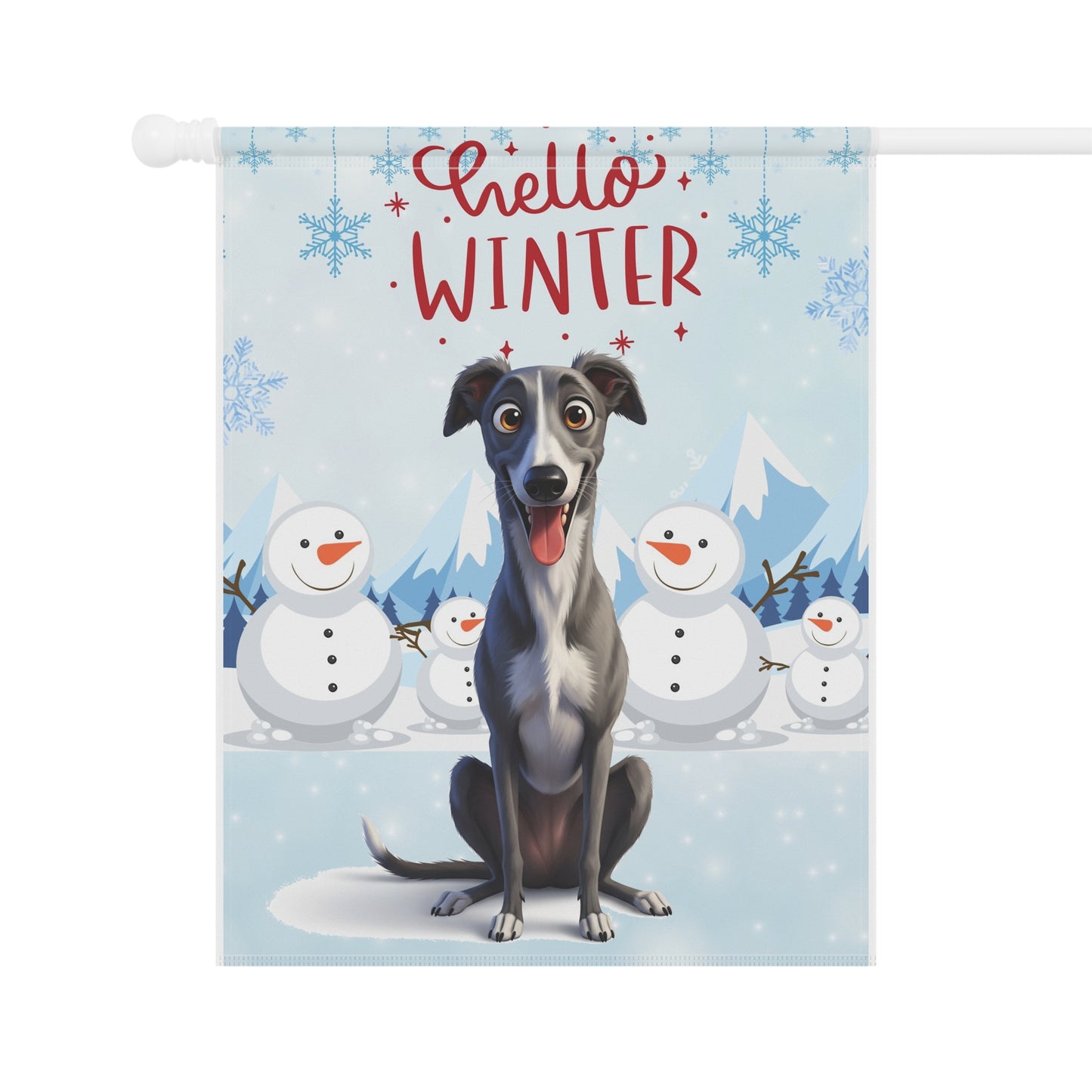 Greyhound Hello Winter Garden Banner