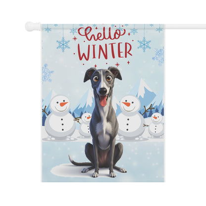 Greyhound Hello Winter Garden Banner