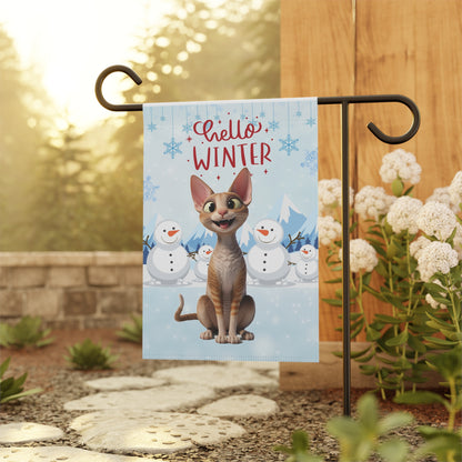 Devon Rex Hello Winter Garden Banner