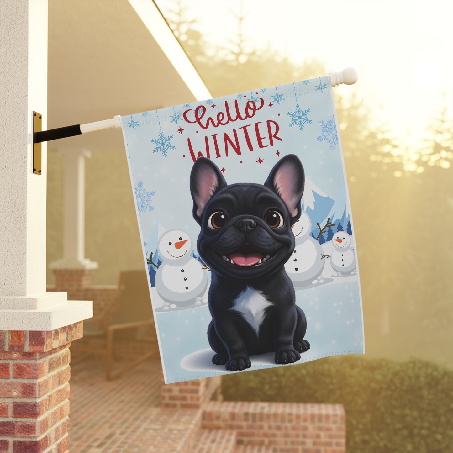 Frenchie Hello Winter Garden Banner