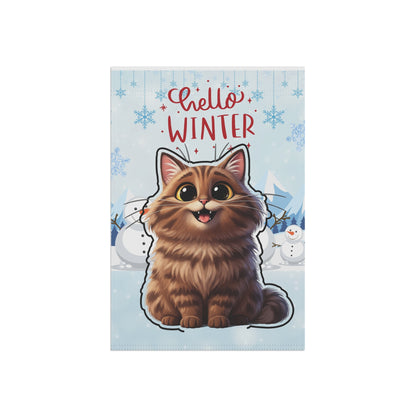 Long hair brown tabby cat Hello Winter Garden Banner