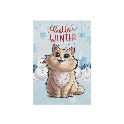Long hair cream cat Hello Winter Garden Banner
