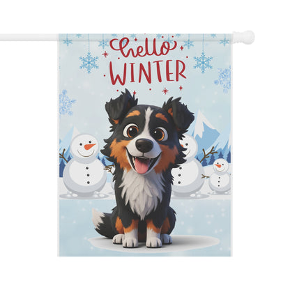 Border Collie Hello Winter Garden Banner