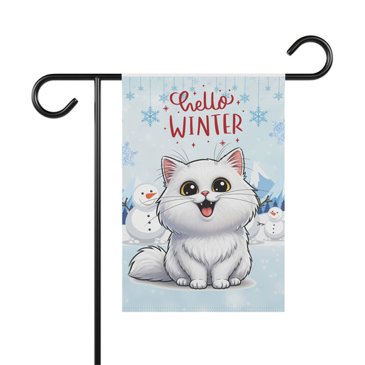Persian Cat Hello Winter Garden Banner