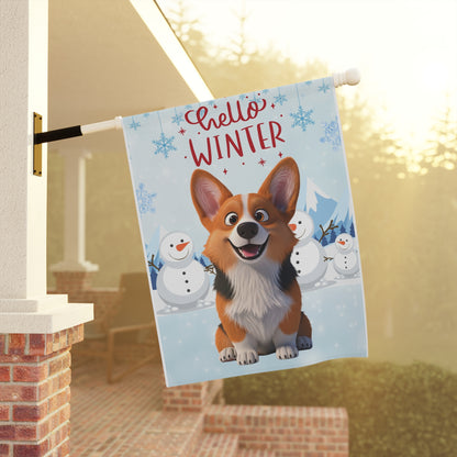 Corgi Hello Winter Garden Banner