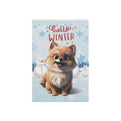 Pomeranian Hello Winter Garden Banner