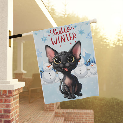 Sphynx Cat Hello Winter Garden Banner