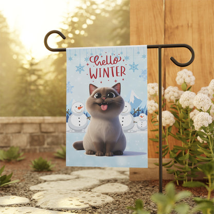 Siamese Cat Hello Winter Garden Banner