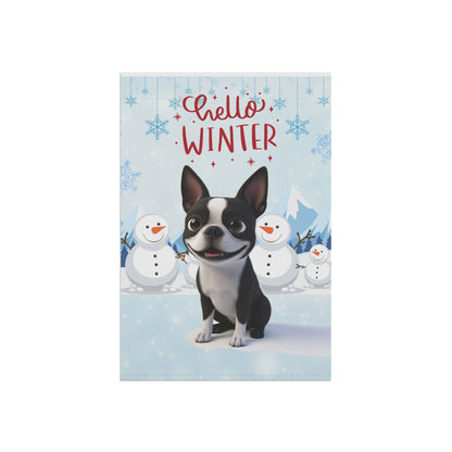 Boston Terrier Hello Winter Garden Banner