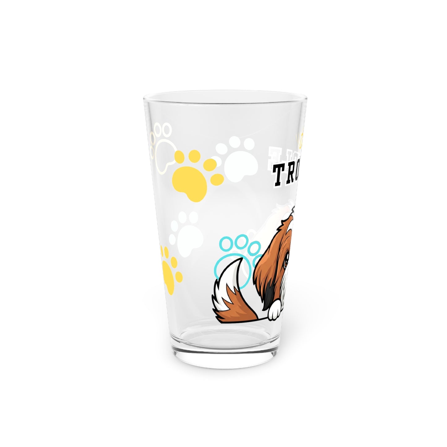 Tibetan Terrier Tiny Trouble Pint Glass