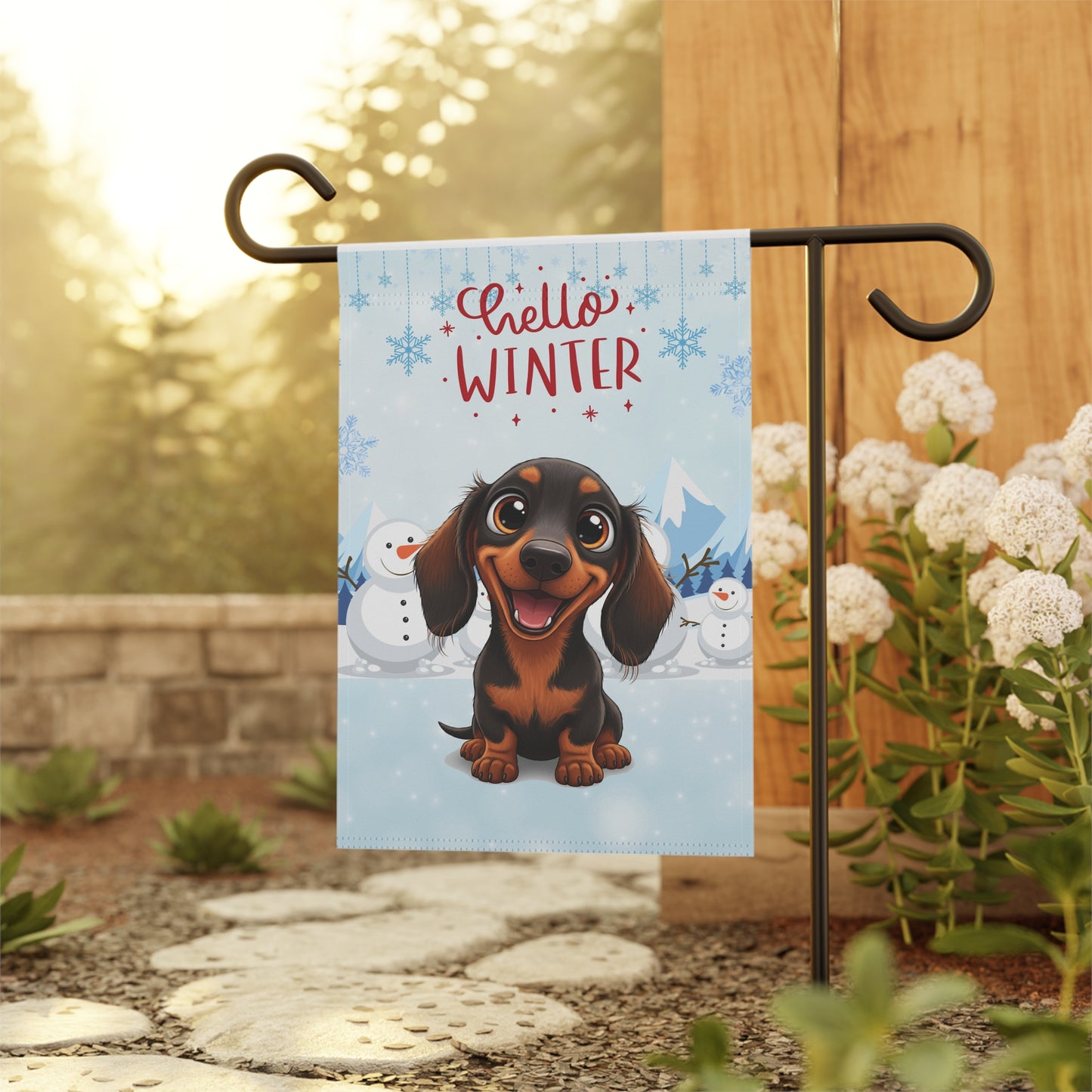 Dacshund Hello Winter Garden Banner