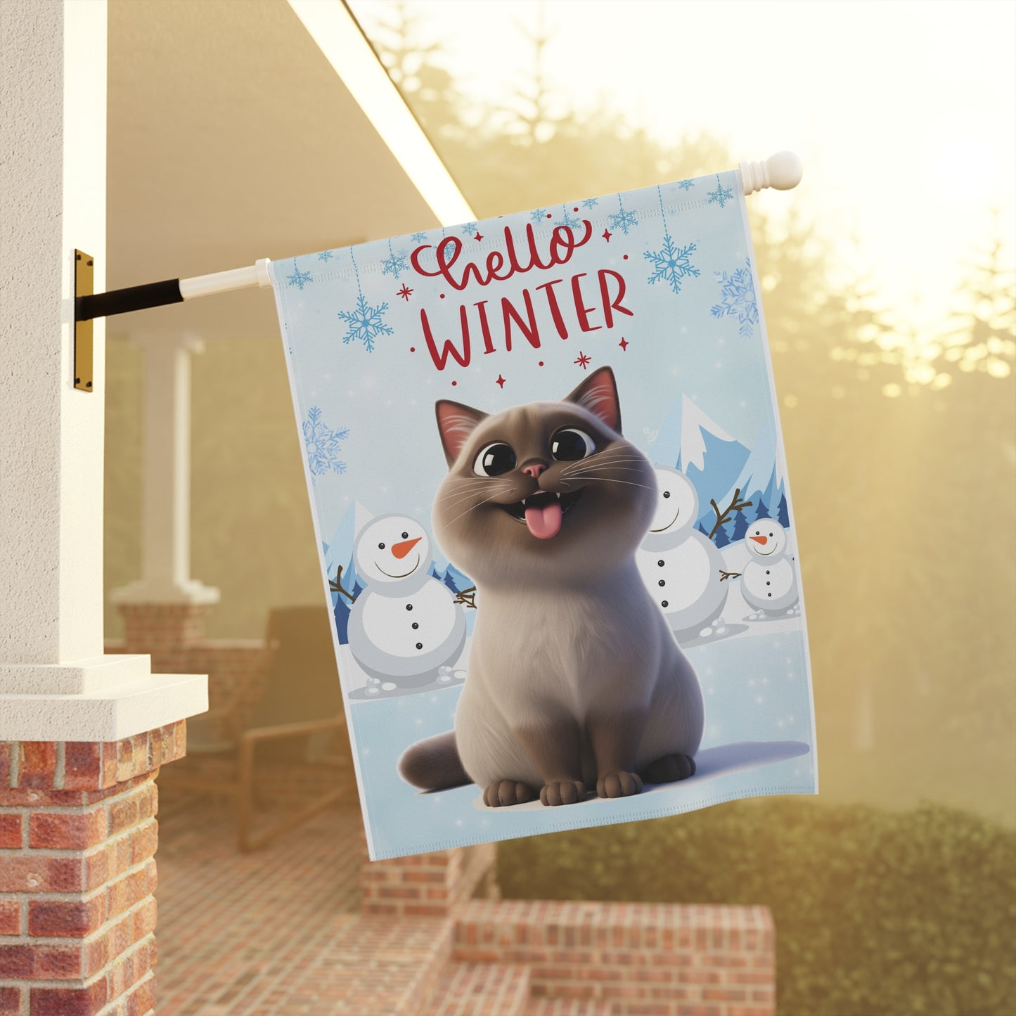 Siamese Cat Hello Winter Garden Banner