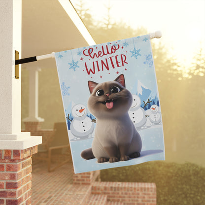Siamese Cat Hello Winter Garden Banner